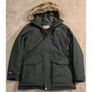 Eddie Bauer Jacket Black Weatheredge Down Parka Faux Fur Hood Winter Men's Large